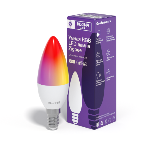 Умная светодиодная лампочка RGB Zigbee, Яндекс Алисой, Google Home, Марусей, Smart Bulb E14 5W (Уценка)